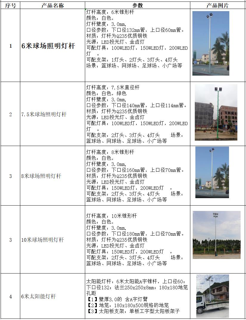 8米球场照明灯杆 - 南宁市江南区广洽体育用品经营行